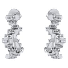 Enlightenment Equilibrium Baguette and Round Diamond Hoop Earrings in White Gold