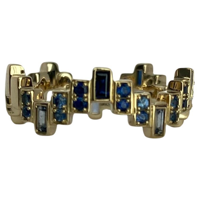 Enlightenment Equilibrium ring Baguette and Round Blue Sapphire SKINNY