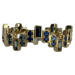 Enlightenment Equilibrium ring Baguette and Round Blue Sapphire SKINNY