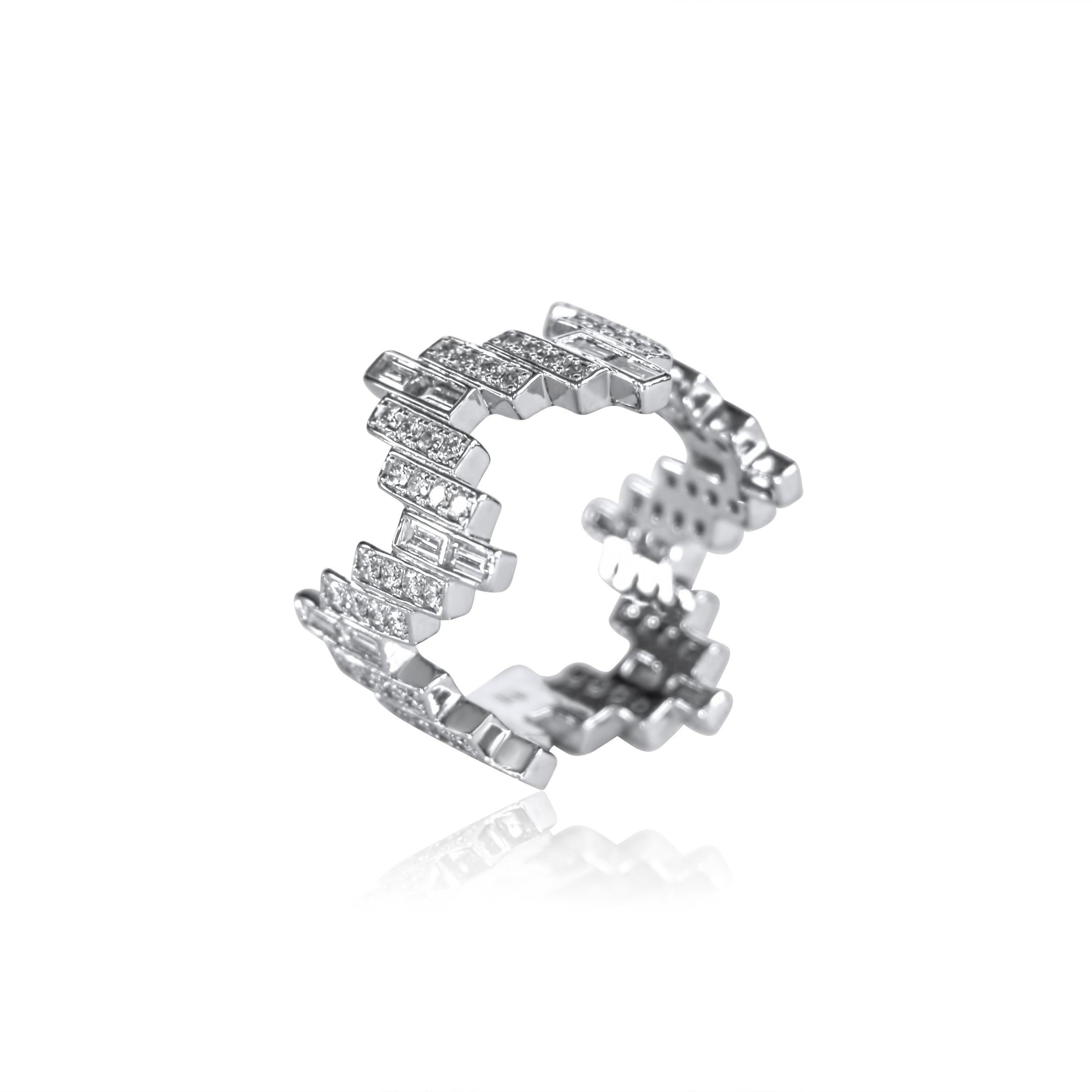 Baguette Cut Enlightenment Equilibrium Ring in Baguette & Round Diamonds - Two Third Diamonds For Sale