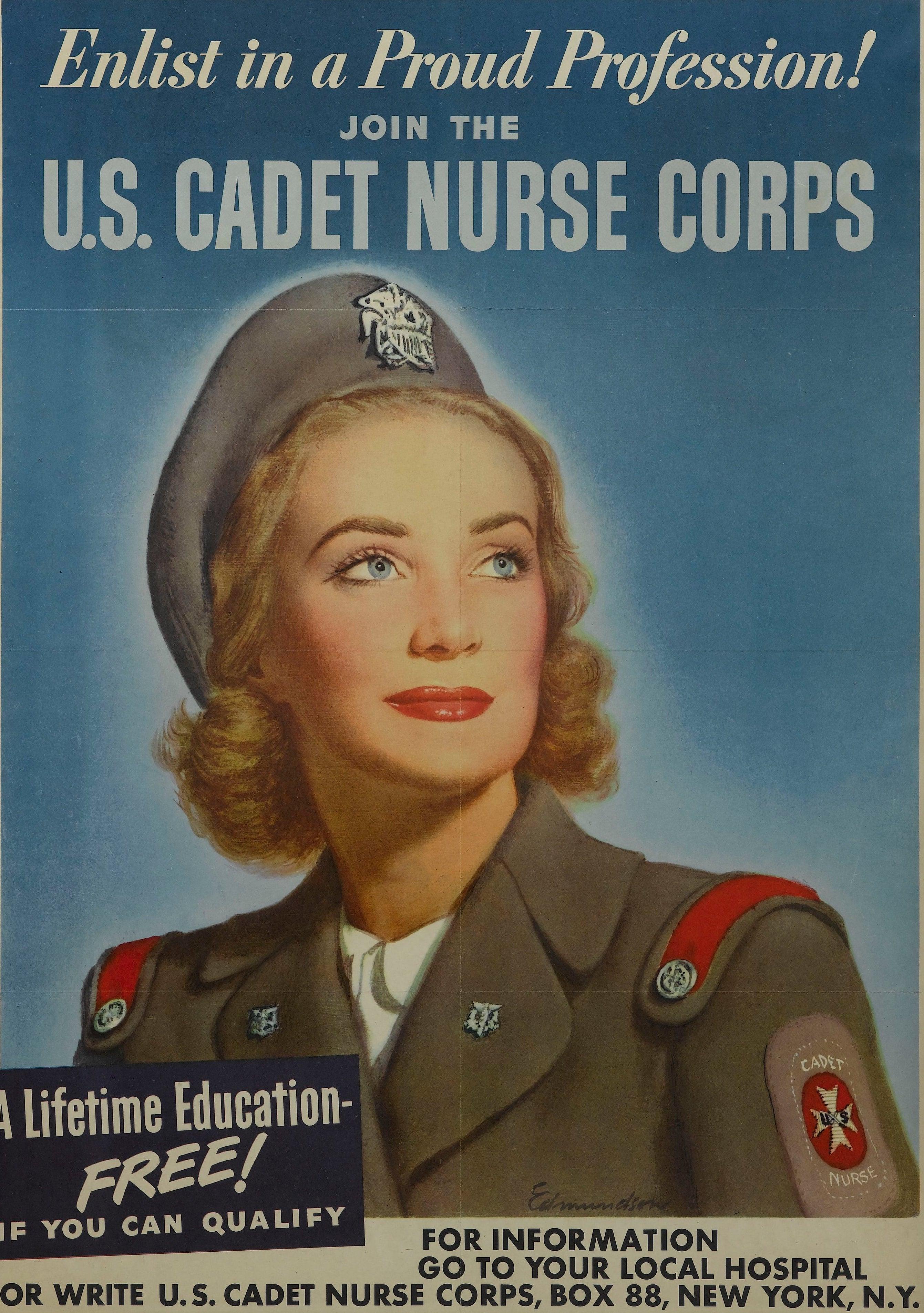 « Entrez dans une profession de fierté. Rejoignez le Cadet Nurse Corps des États-Unis. Poster d'époque Bon état - En vente à Colorado Springs, CO