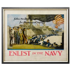 Antique "Enlist in the Navy" WW I Navy Recruitment Poster, circa 1917