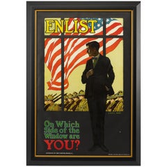 Enlist "On Which Side of the Window are You?" Antique WWI Poster, 1917