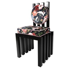 Ennesima, contemporary chair by Studio Greca; Black Aluminium, Floral Fabric