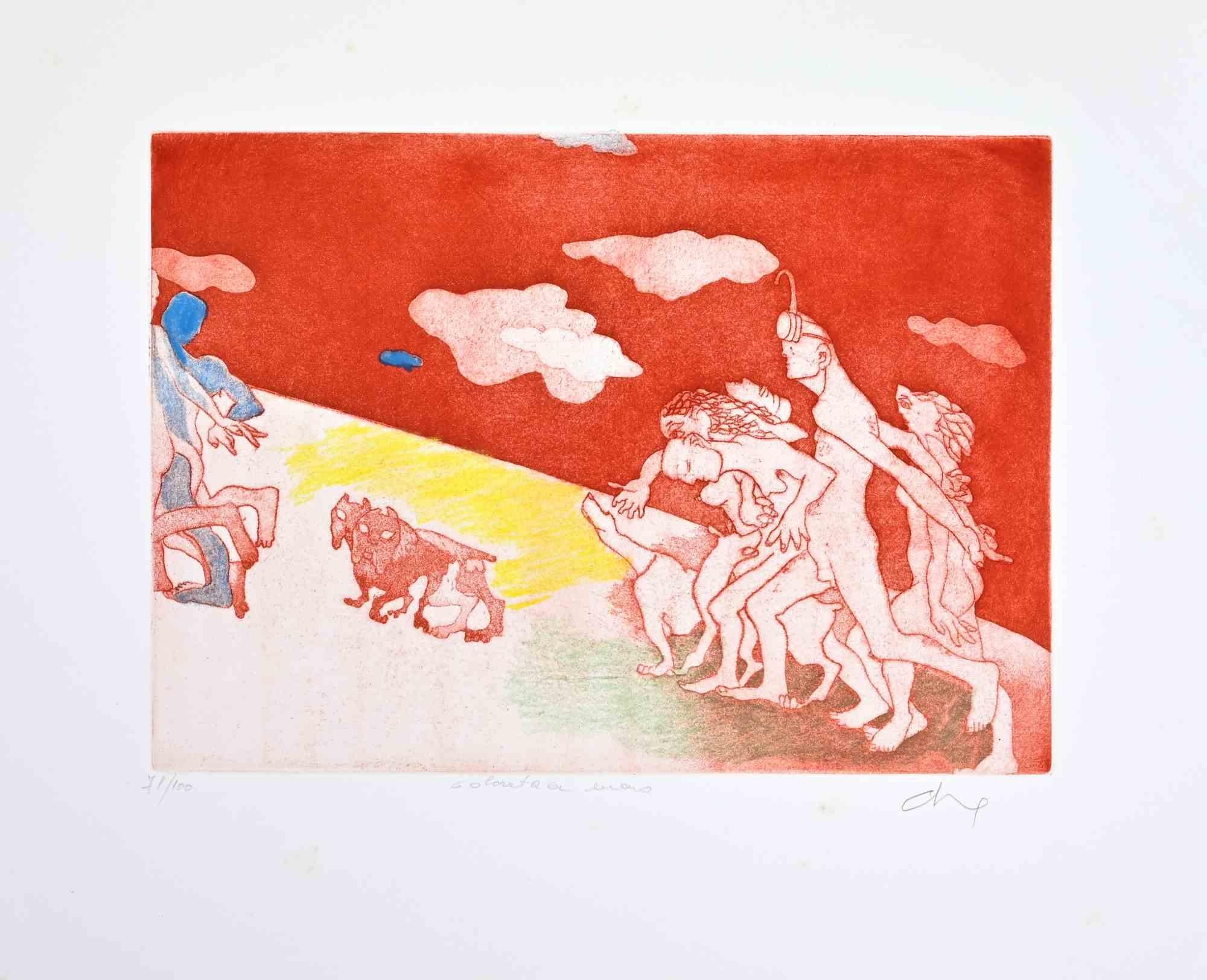 Swimmers - Etching by Ennio Calabria - 1990s