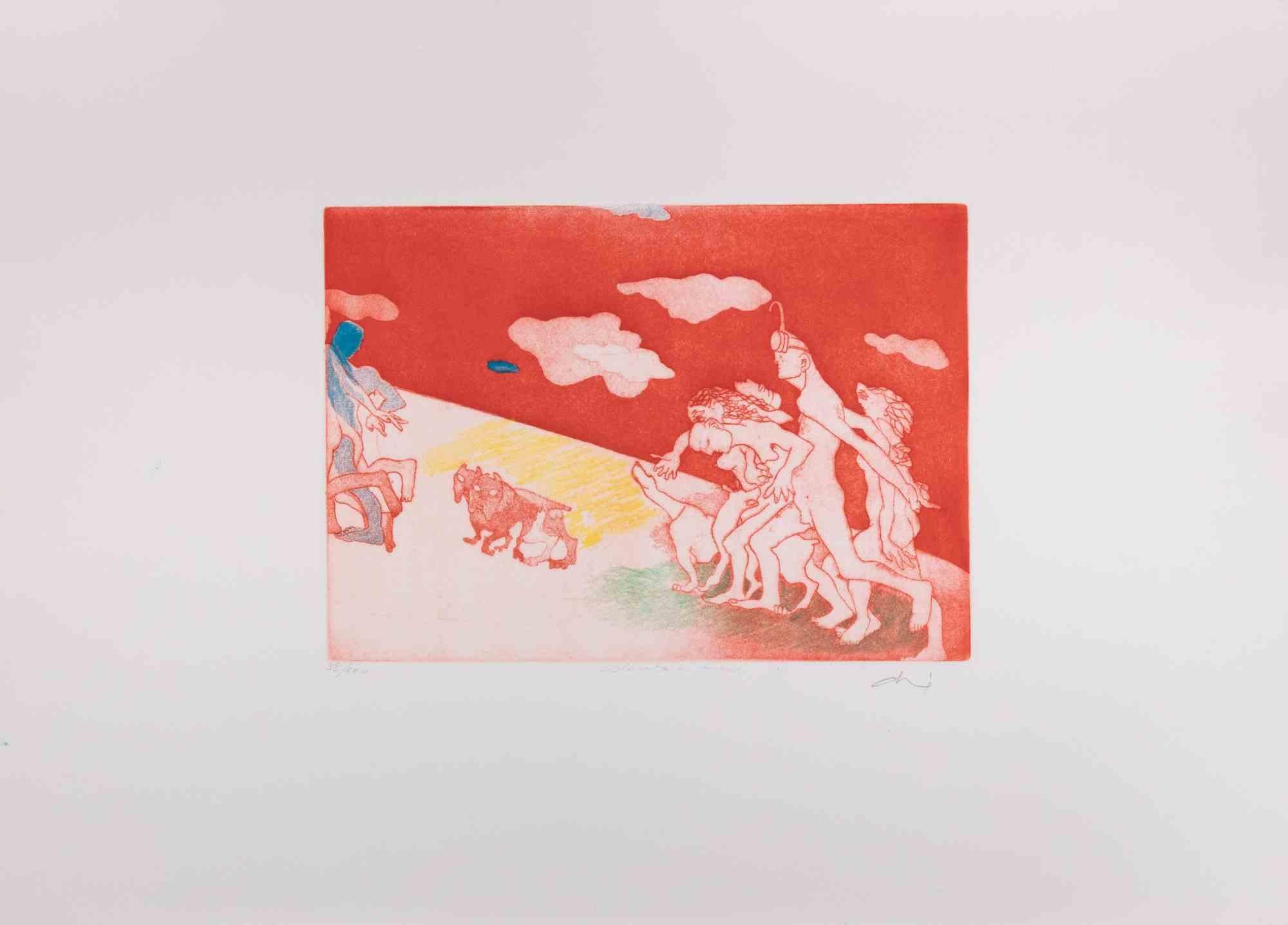 Aguafuerte coloreado a mano.

Firmado a mano y numerado.

Edición de 100 ejemplares.

Excelente estado.