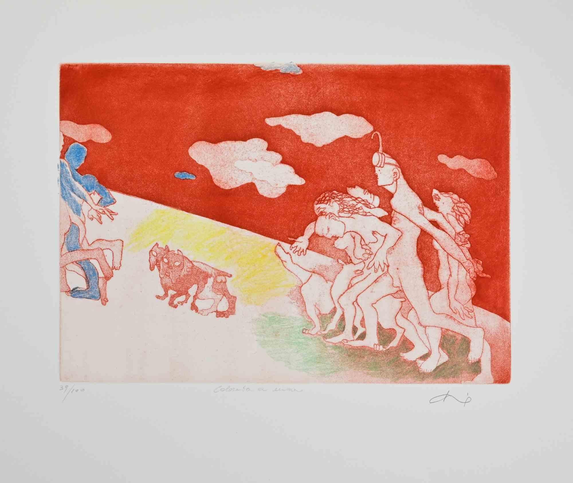 Etching hand colored.

Hand signed and numbered.

Edition of 100.

Excellent condition.