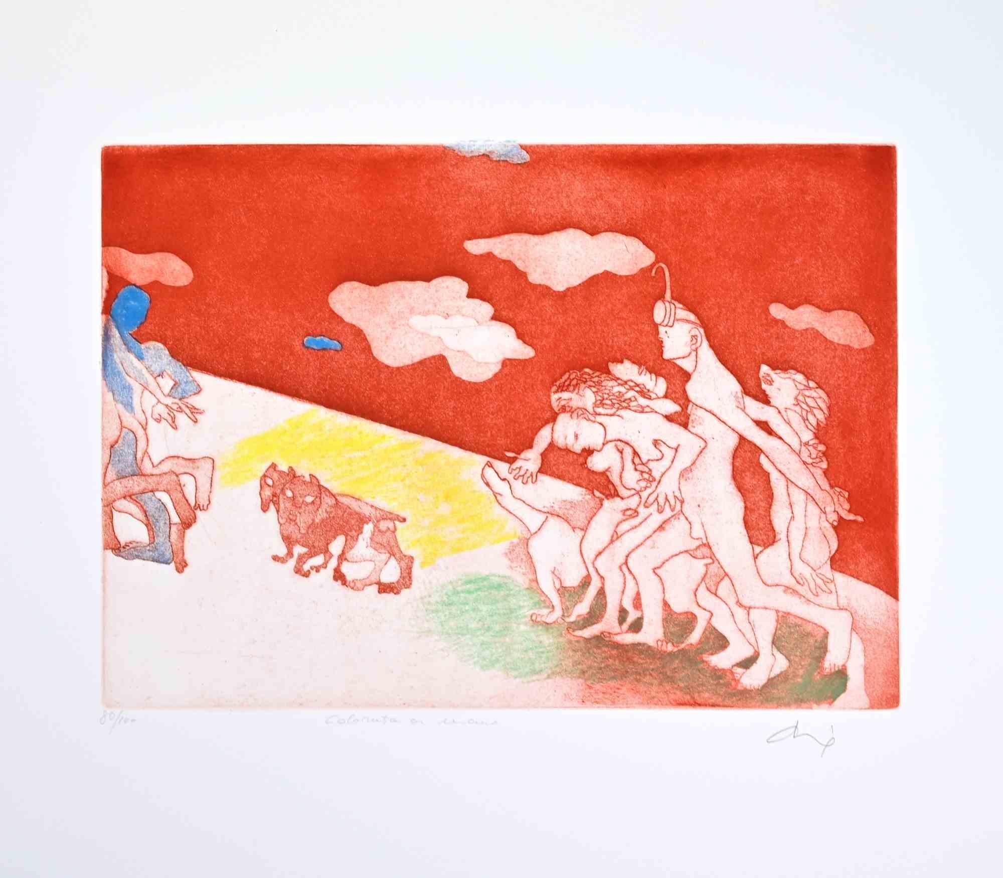Swimmers Etching, Hand Colored, Signed, Edition of 100, 1990s