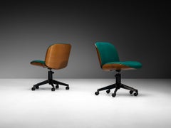 Ennio Fazioli for MIM Roma Pair of Swivel Desk Chairs in Walnut