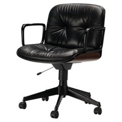 Ennio Fazioli for MIM Roma Swivel Desk Armchair in Black Leather
