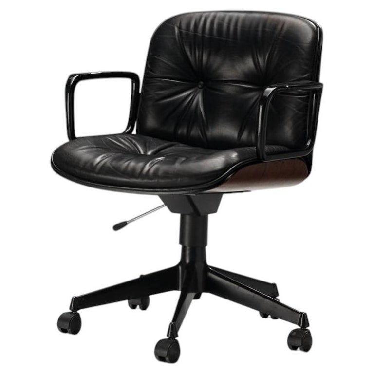 Ennio Fazioli for MIM Roma Swivel Desk Armchair in Black Leather