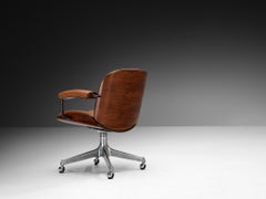 Ennio Fazioli for MIM Roma Swivel Desk Armchair in Cognac Leather
