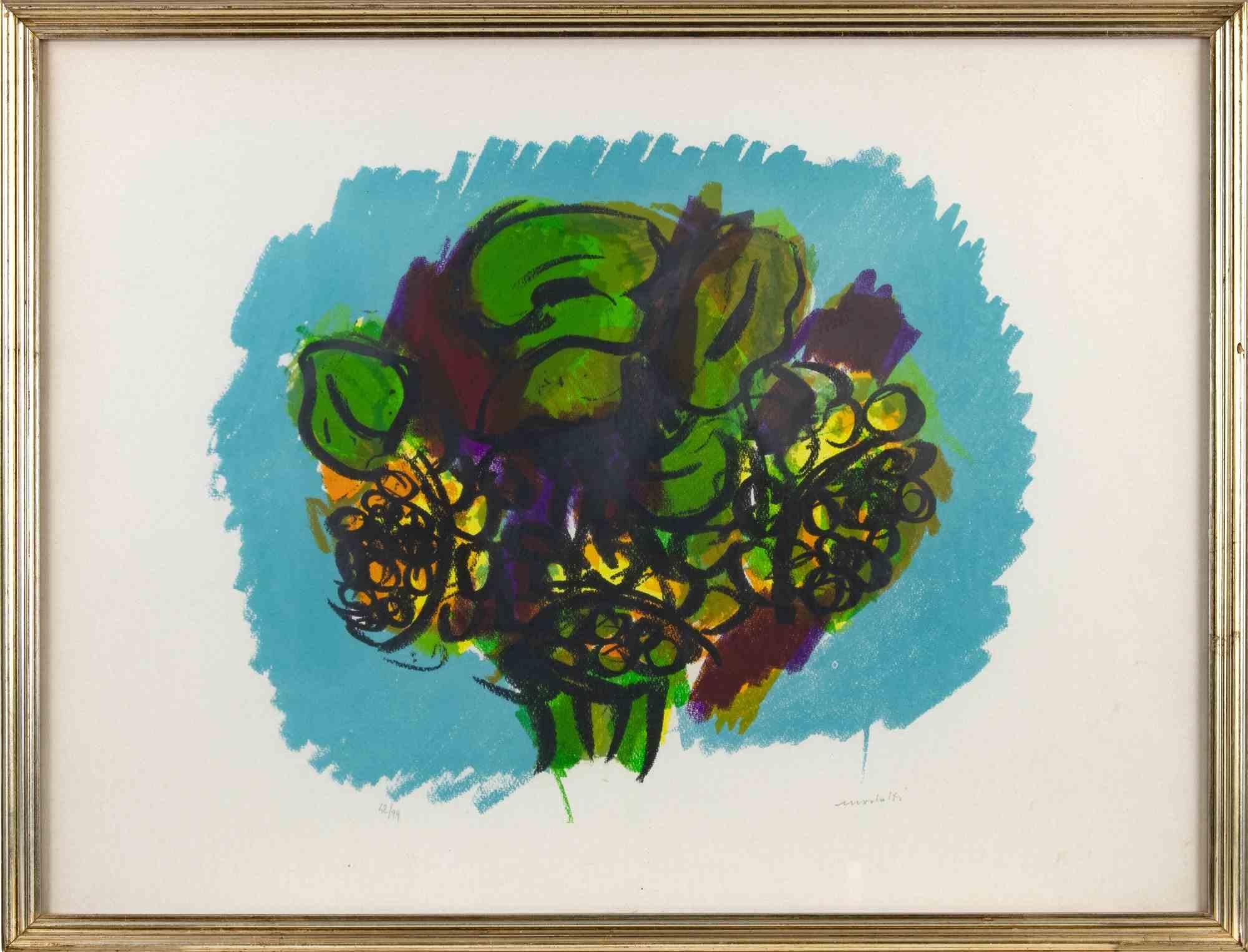 Bouquet di fiori - Litografia di Ennio Morlotti - Anni '70 in vendita 1