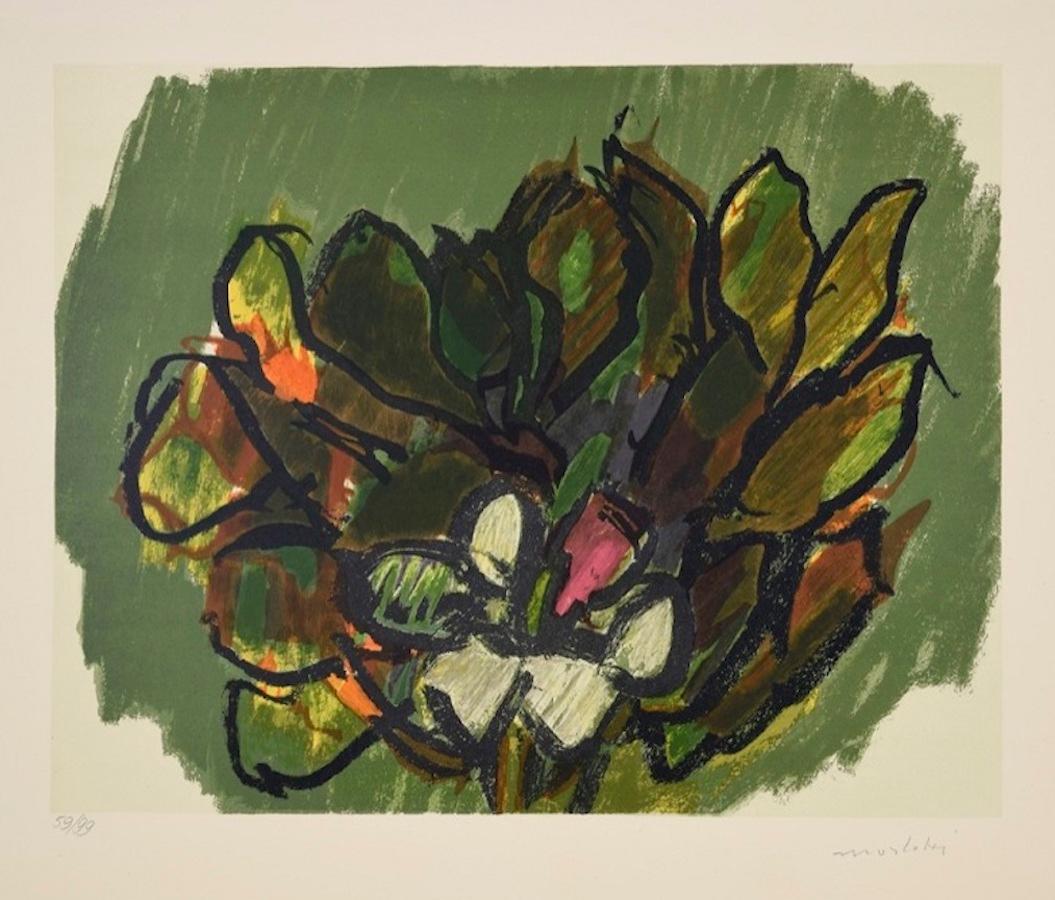 Colored Flowers is an original lithograph realized by Ennio Morlotti in the 1980.

Hand-signed and numbered on the lower margin. Edition 59 of 99 prints.

Beautiful still life composition with a bouquet. Very good conditions.

Ennio Morlotti