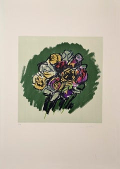 Bunter Blumenstrauß - Originallithographie von Ennio Morlotti - 1980er Jahre