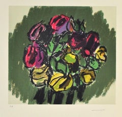 Flowers - Original Lithograph by Ennio Morlotti - 1980s