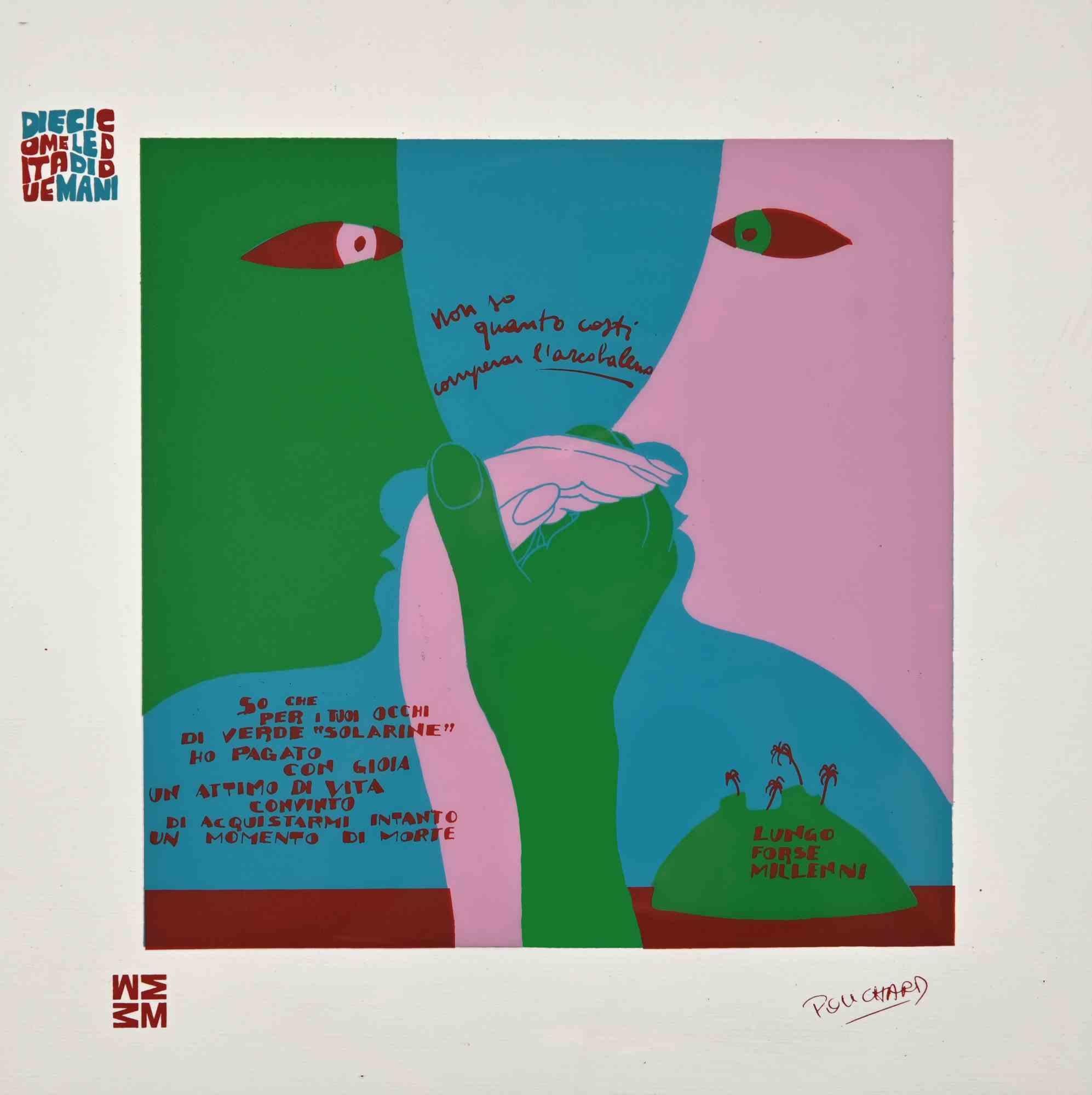 Diecicomeleditadiduemani - Screen Print on Acetate by Ennio Pouchard - 1973 For Sale 3
