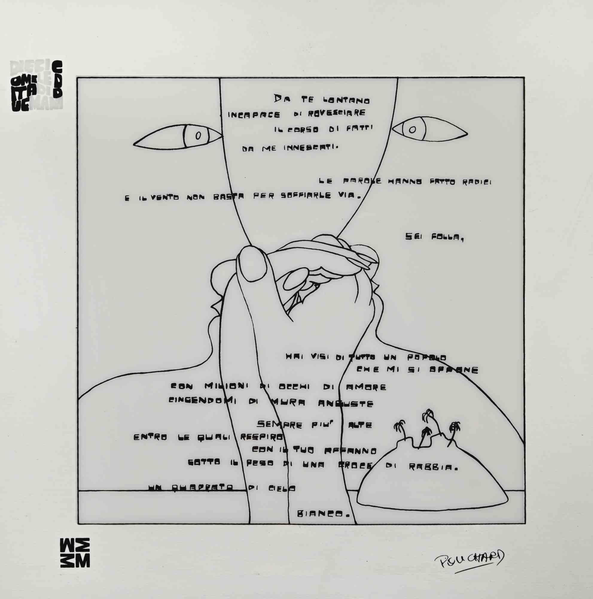 Diecicomelediduemani - Sérigraphie sur acétate d'Ennio Pouchard - 1973 en vente 7