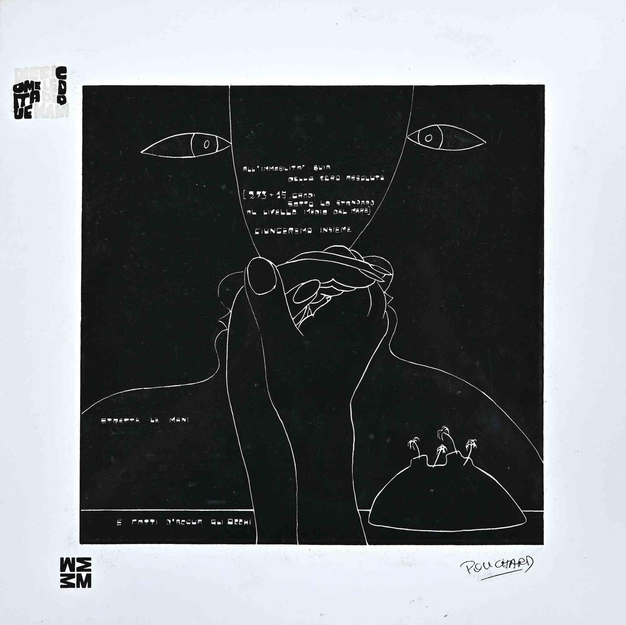 Figurative Print de Ennio Pouchard - Gli Occhi-Diecicomeleditadiduemani-Serigrafía sobre acetato de E. Pouchard - 1973