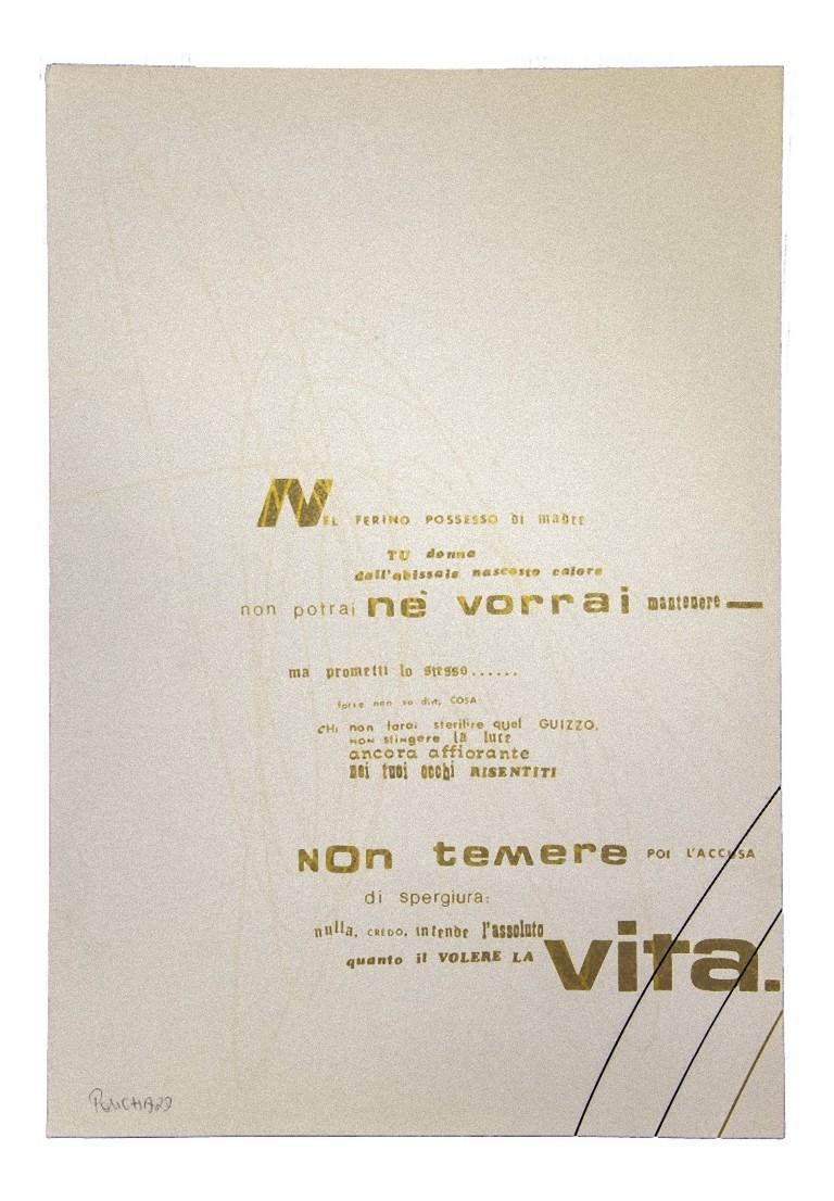 Visual Poetry is an original serigraph realized by Ennio Pouchard in 1970.

In very good conditions on a cream colored cardboard.

Hand- signed by the artist on the lower left corner.

Ennio Pouchard is Painter, photographer and designer from