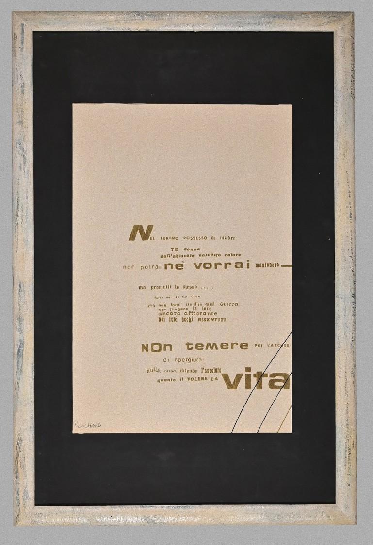 Poesia Visiva è una serigrafia originale realizzata da Ennio Pouchard negli anni Settanta.

In ottime condizioni su un cartoncino color crema.

Include una cornice.

Firmato a mano in basso a sinistra.

Ennio Pouchard è un pittore, fotografo e