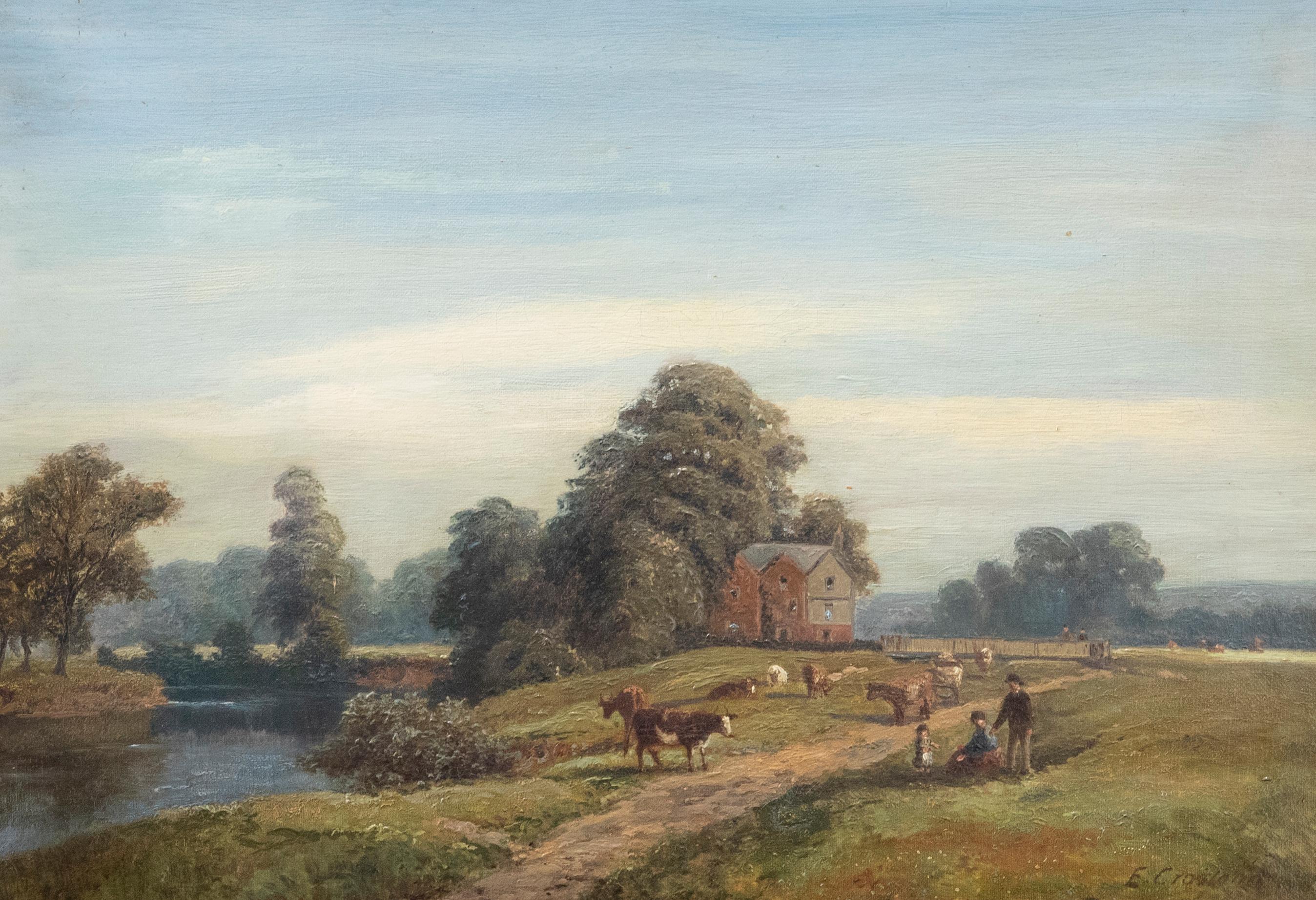 Enoch Crosland (1869-1938) - Olio dei primi del Novecento incorniciato, Sul Derwent 1