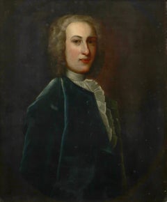 Antique Early 18th Century British Portrait of a Young Aristocratic Gentleman, large oil