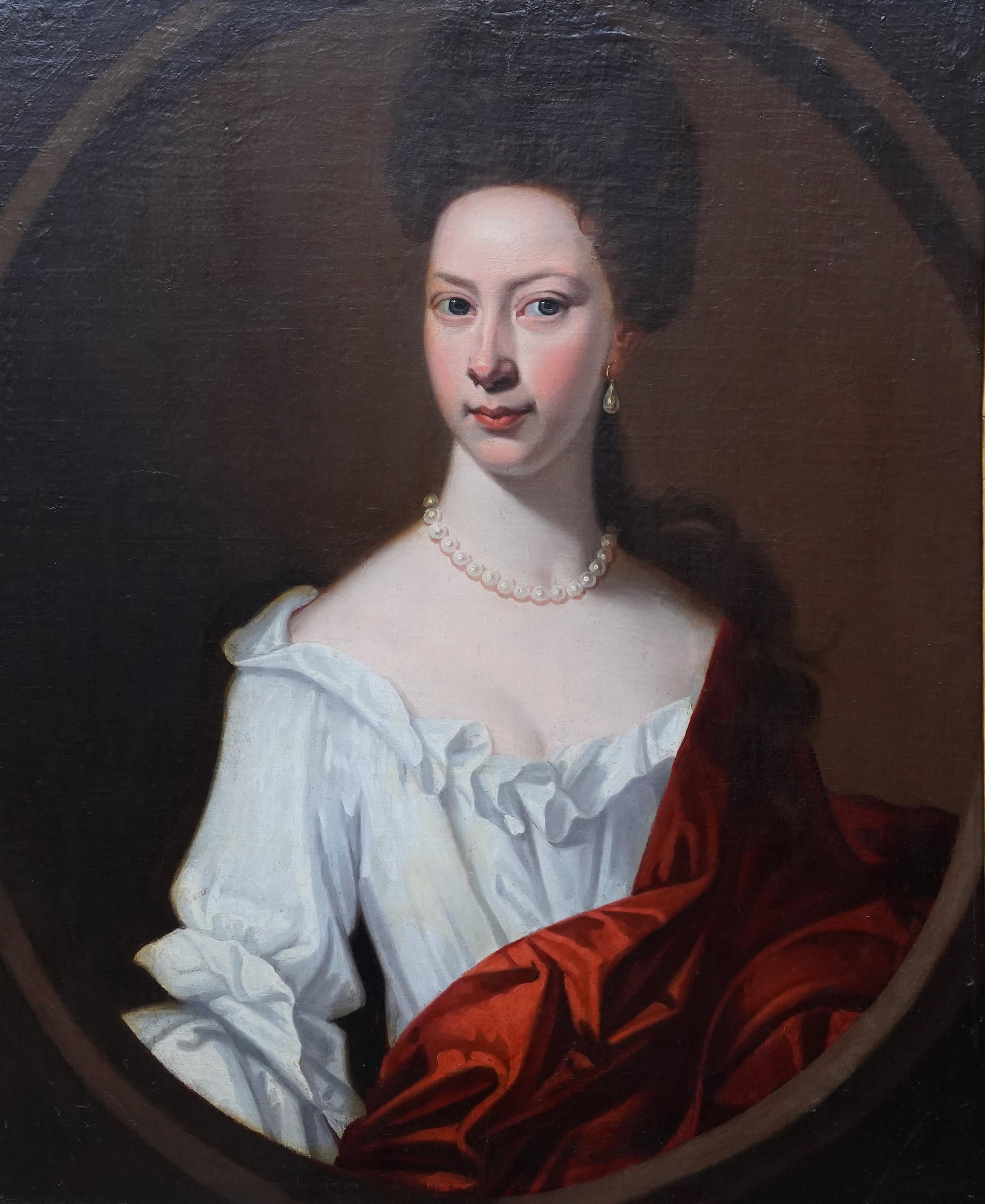 Porträt von Mrs Harborough – britisches Kunstporträt einer Dame aus dem 18. Jahrhundert, Ölgemälde – Painting von Enoch Seeman (circle)
