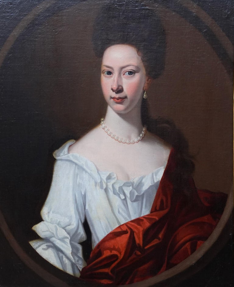 Portrait of Mrs Harborough - British 18th century art portrait lady oil painting - Painting by Enoch Seeman (circle)