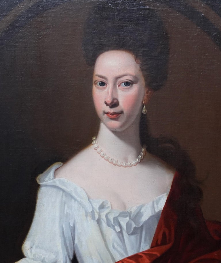 Portrait of Mrs Harborough - British 18th century art portrait lady oil painting - Old Masters Painting by Enoch Seeman (circle)