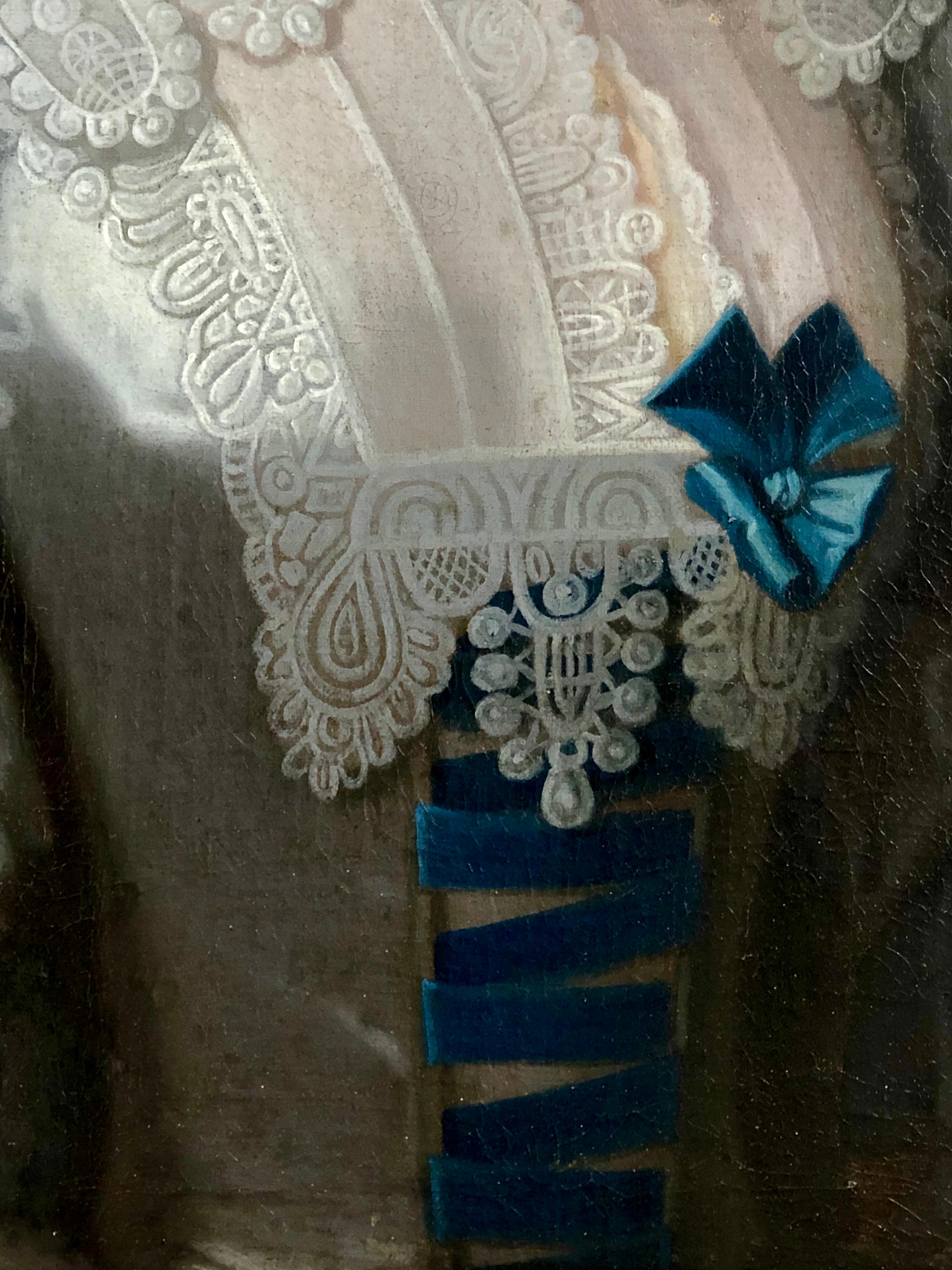 18th Century Portrait of a Lady in an Elaborate Blue and White Costume. - Black Portrait Painting by Enoch Seeman