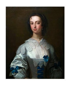 18th Century Portrait of a Lady in an Elaborate Blue and White Costume.