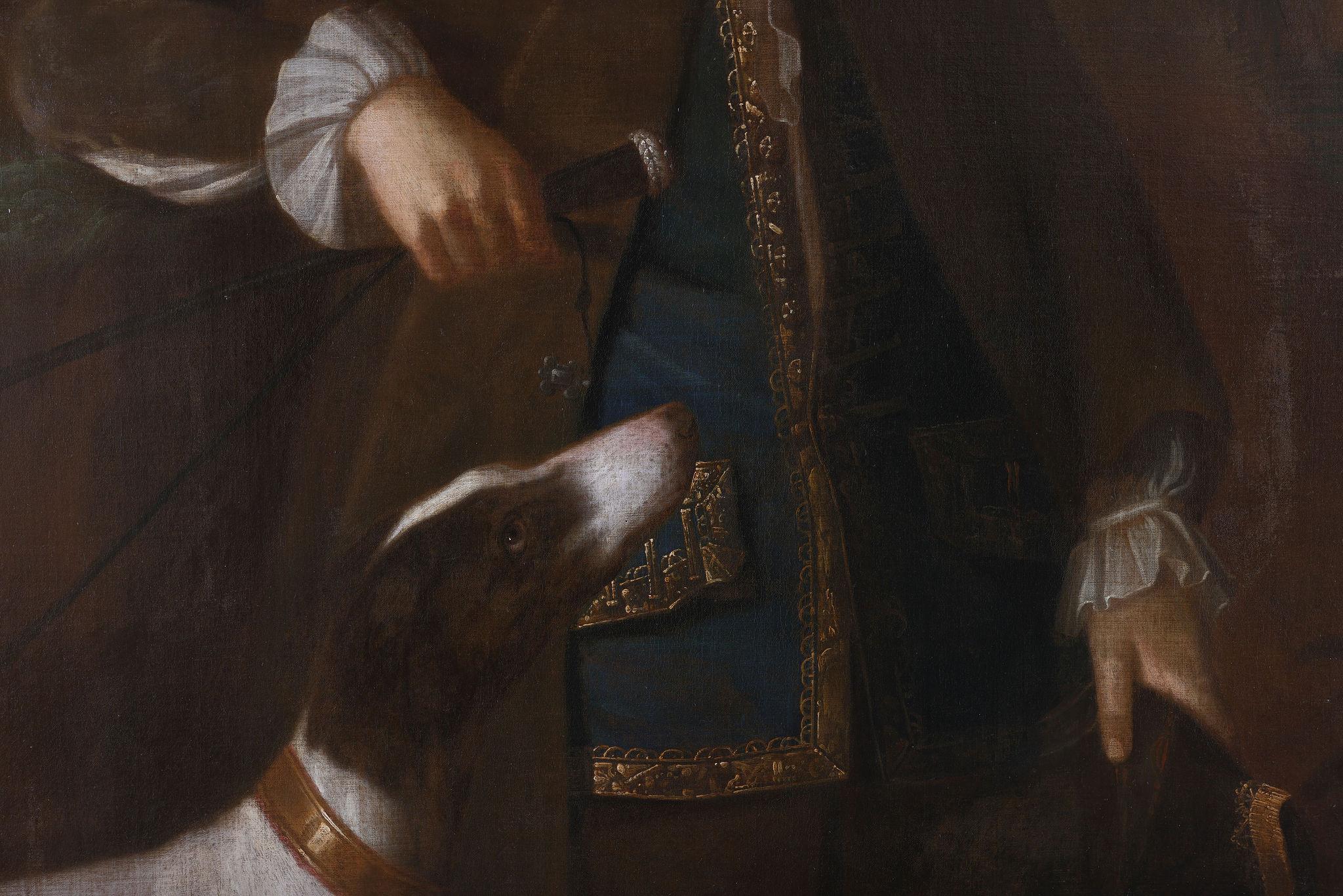 Portrait of a Gentleman with his Dog -  Possibly Abraham Tucker. Oil on Canvas - Old Masters Painting by Enoch Seeman