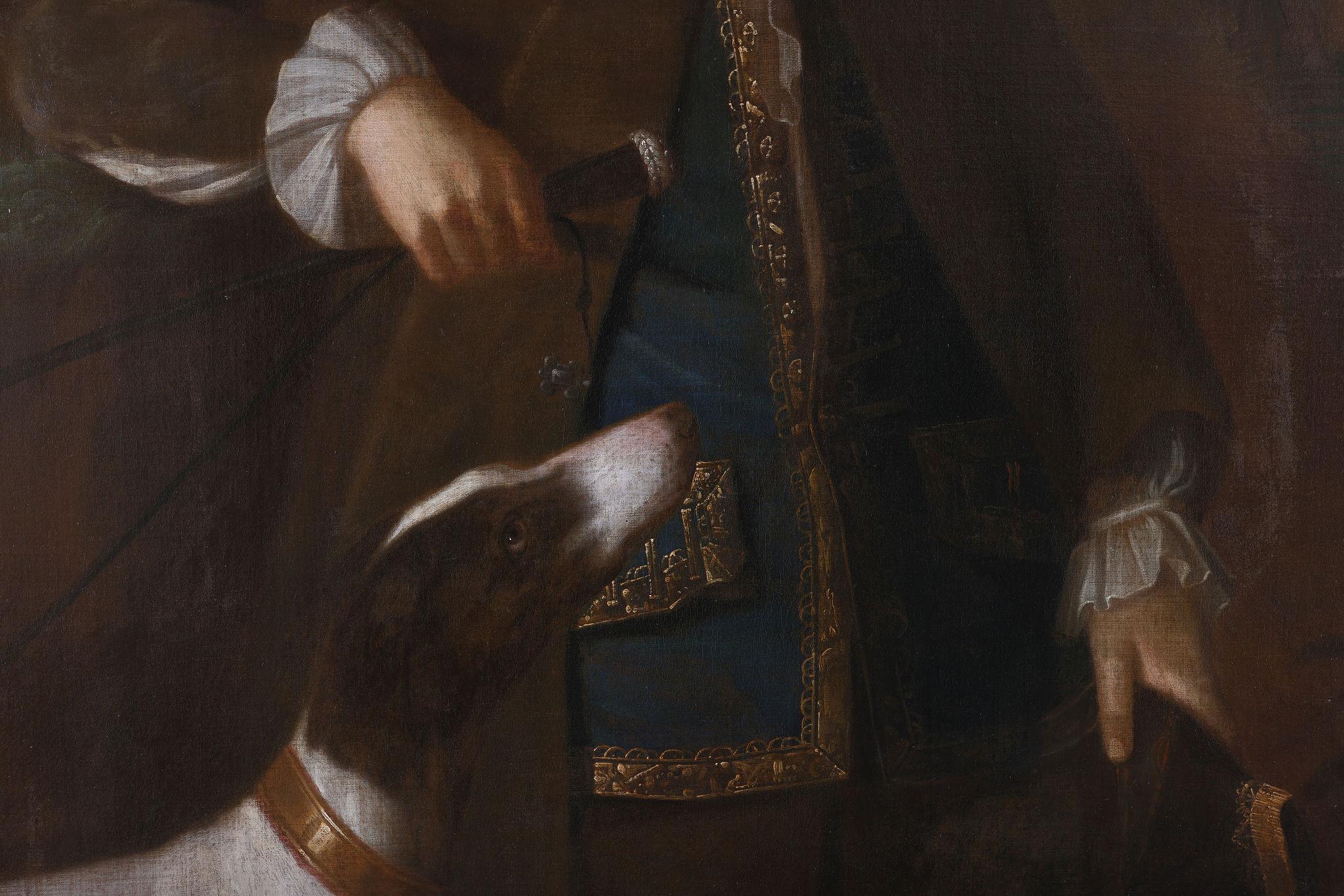 Ritratto di un gentiluomo con il suo cane -  Forse Abraham Tucker. Olio su tela - Painting Antichi maestri di Enoch Seeman