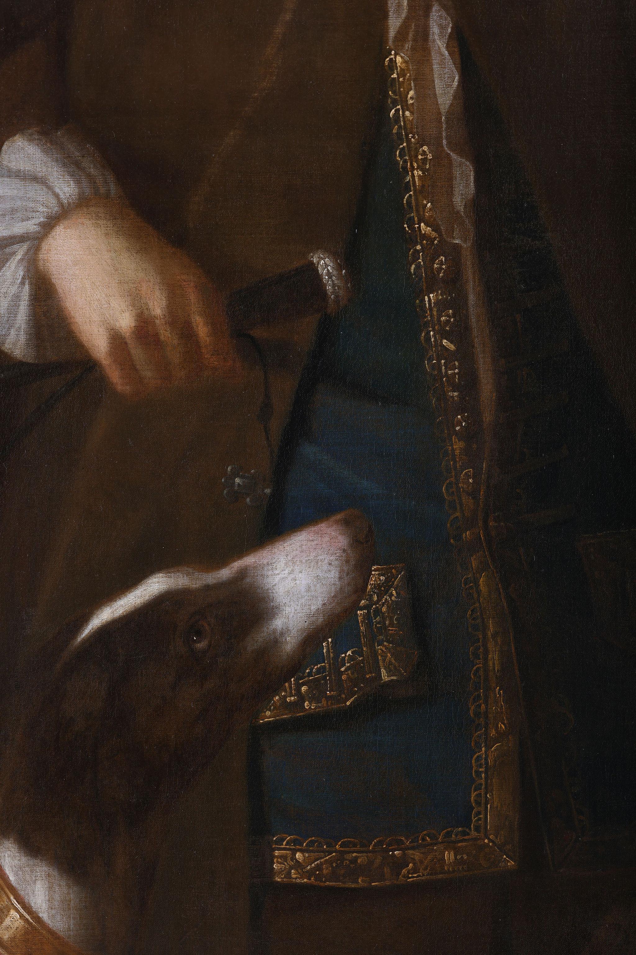 Portrait of a Gentleman with his Dog -  Possibly Abraham Tucker. Oil on Canvas For Sale 1