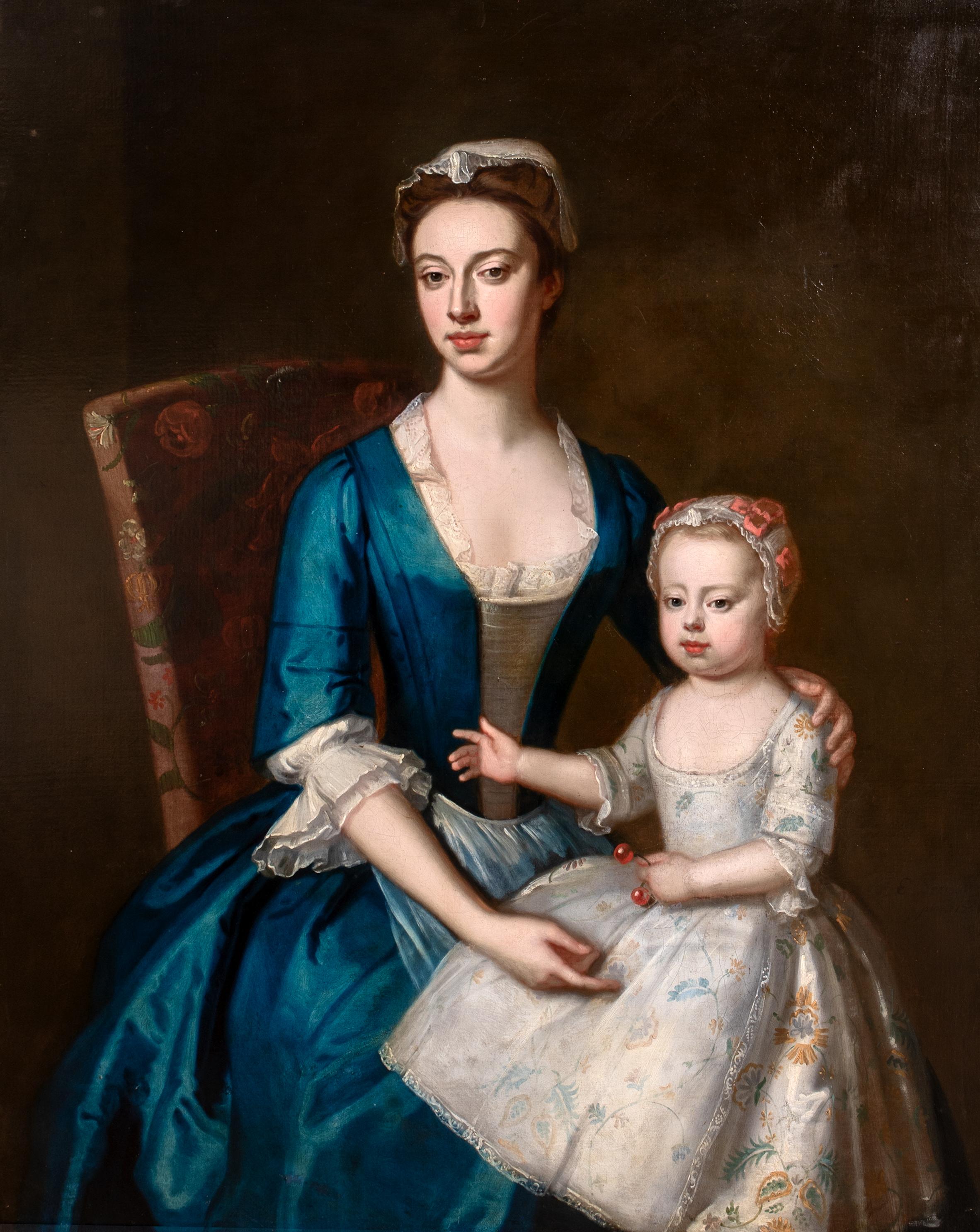 Retrato de Elizabeth Plumer (nee Byde) e hija, hacia 1735 - Portrait Painting Negro de Enoch Seeman