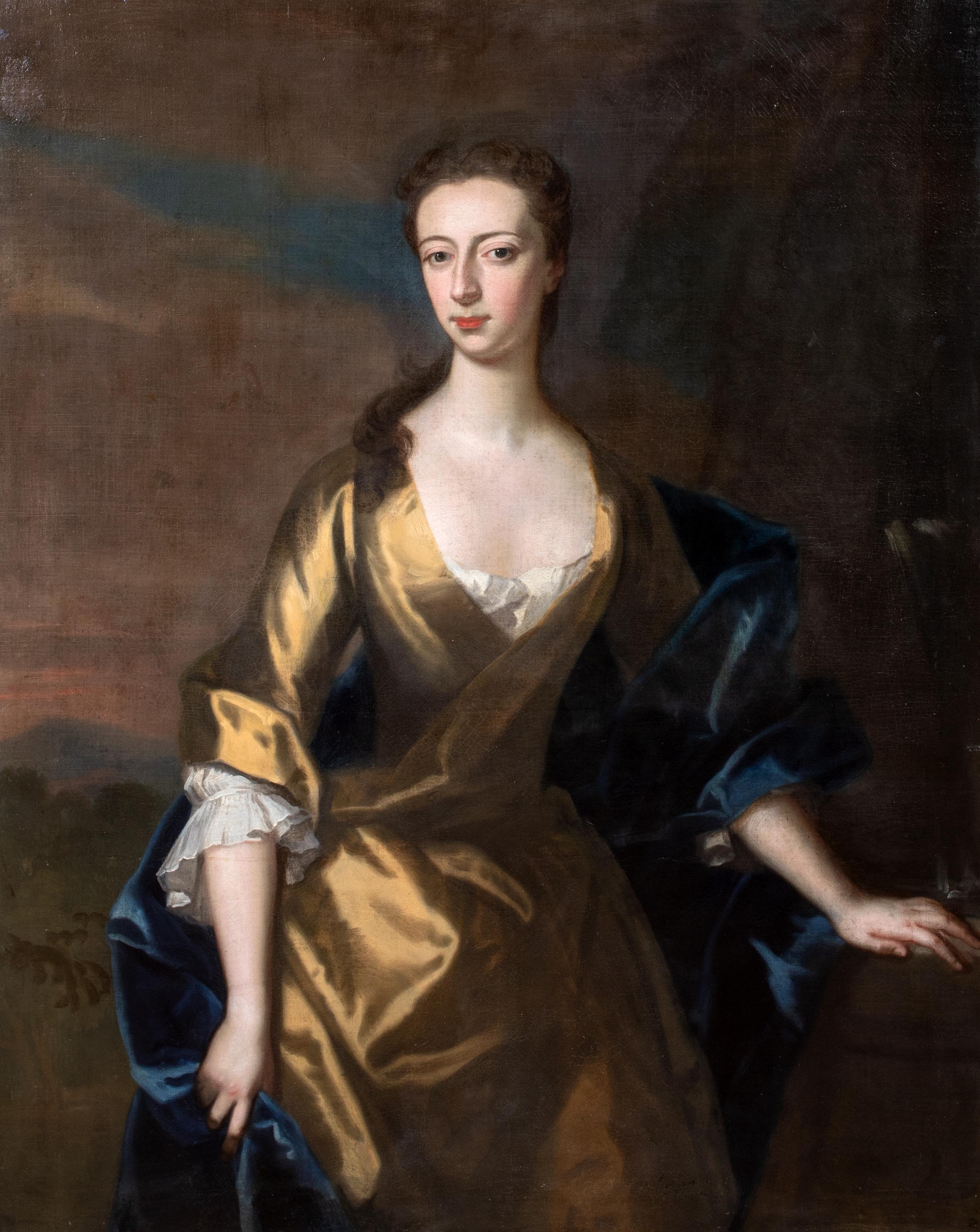 Portrait Of Miss Jones of Fonman Castle, Wales, circa 1730  by ENOCH SEEMAN - Black Portrait Painting by Enoch Seeman