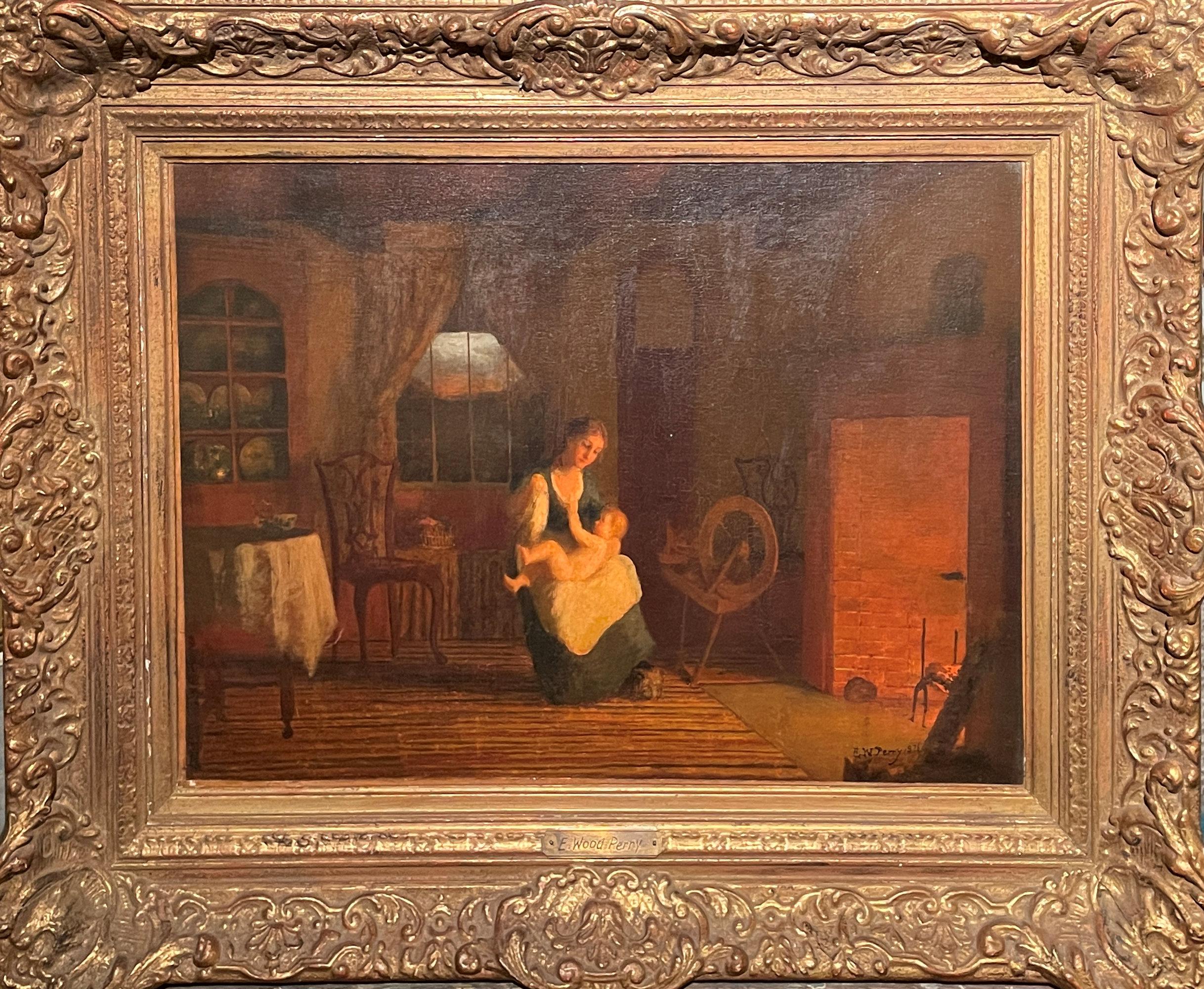 « A Quiet Afternoon », Enoch Wood Perry, Scène de genre Mère et enfant au foyer - Painting de Enoch Wood Perry Jr.