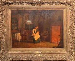 "A Quiet Afternoon" Enoch Wood Perry, Genre Scene Mother and Child Interior
