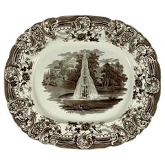 Antique Enoch Wood & Sons English Staffordshire ‘Fountain’ Brown Transferware Platter