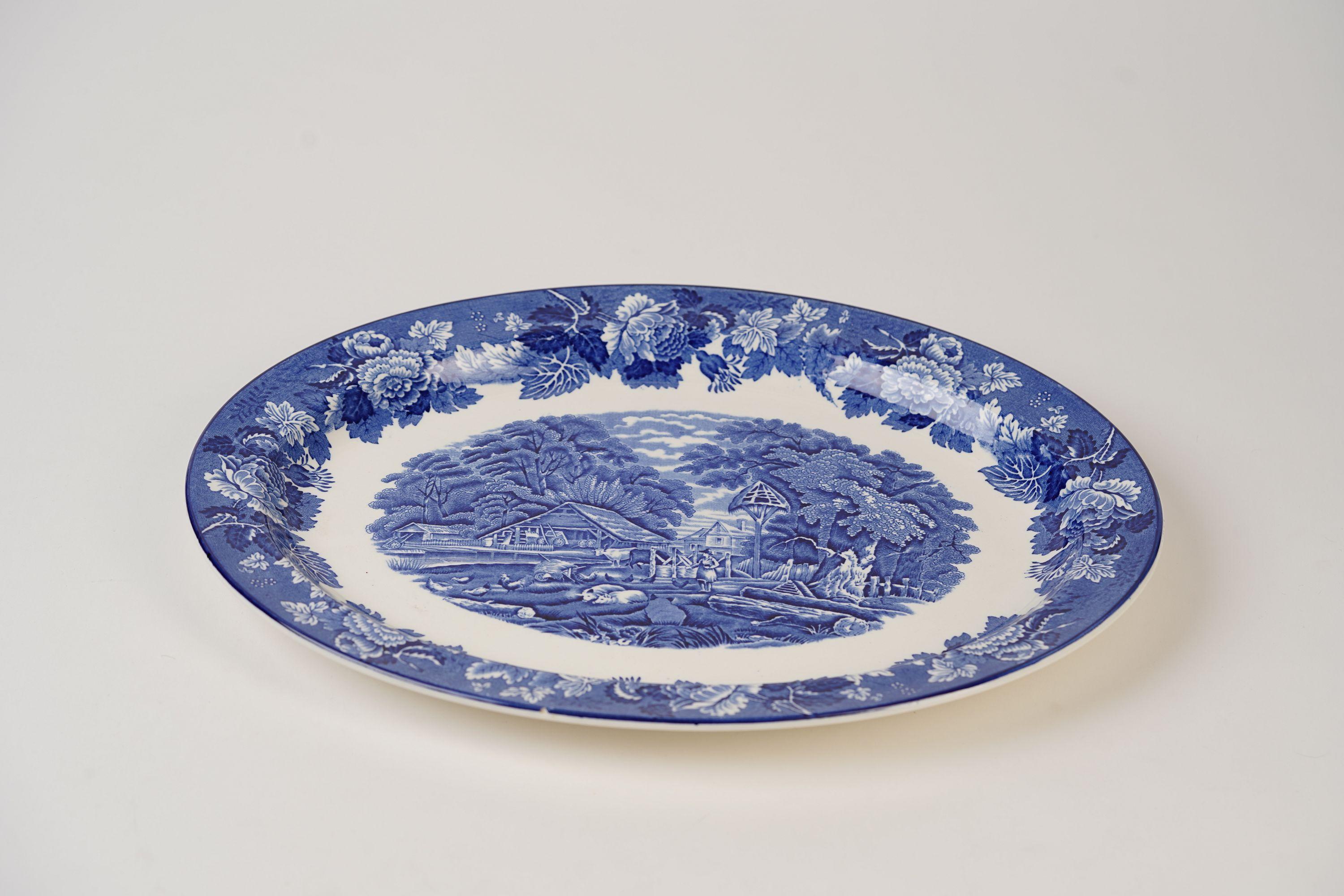 Plat décoratif anglais bleu et blanc d'Enoch Wood, Angleterre en vente 3