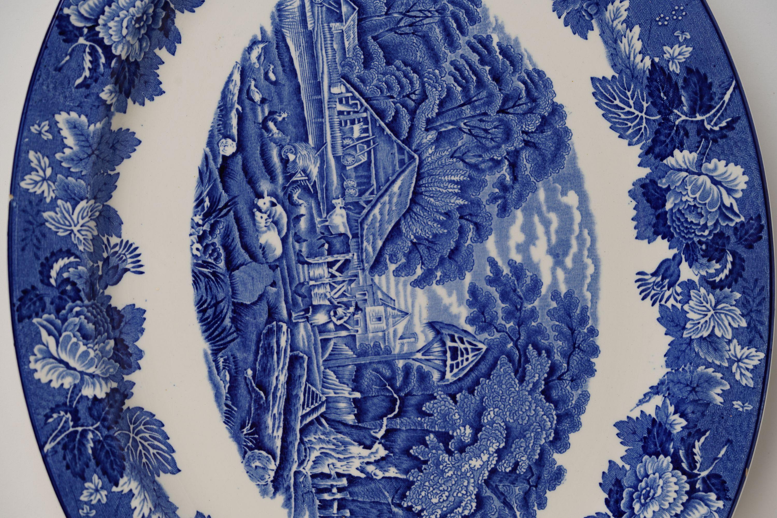 Plat décoratif anglais bleu et blanc d'Enoch Wood, Angleterre Bon état - En vente à Worcester Park, GB