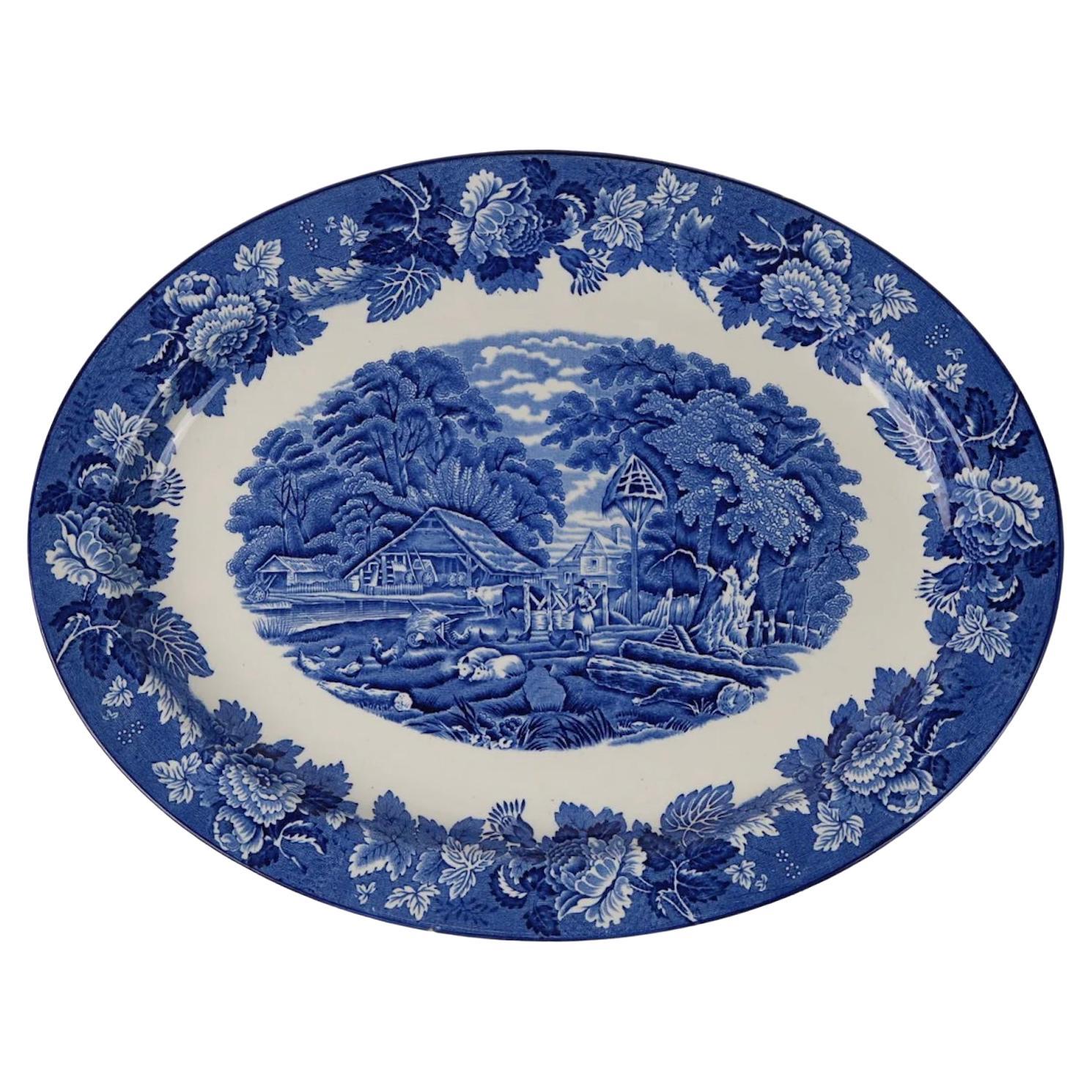 Plato con paisaje inglés azul y blanco de Enoch Wood, Inglaterra