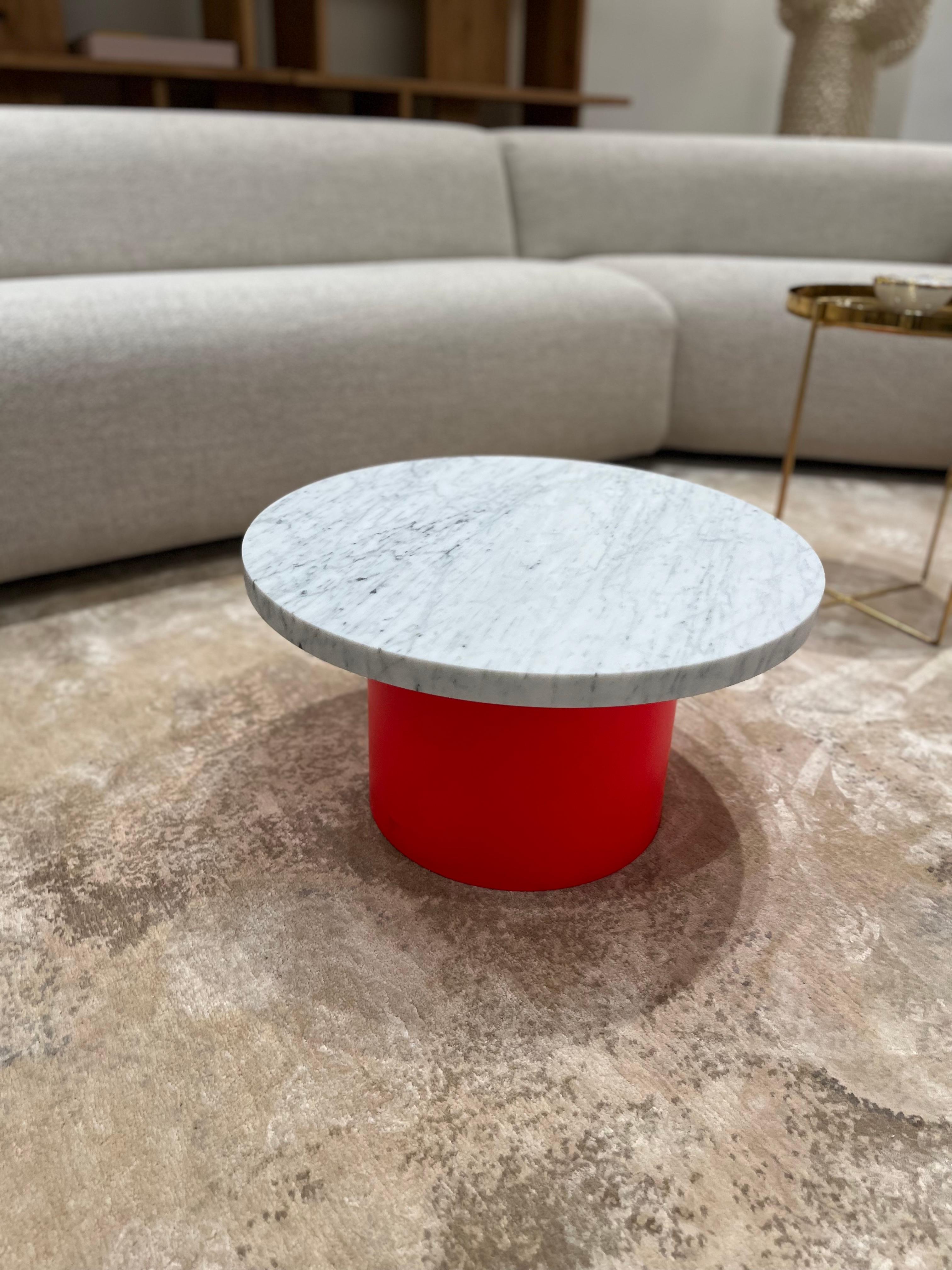 Contemporary Enoki White Marble-Top Side Table by Philipp Mainzer in Stock For Sale