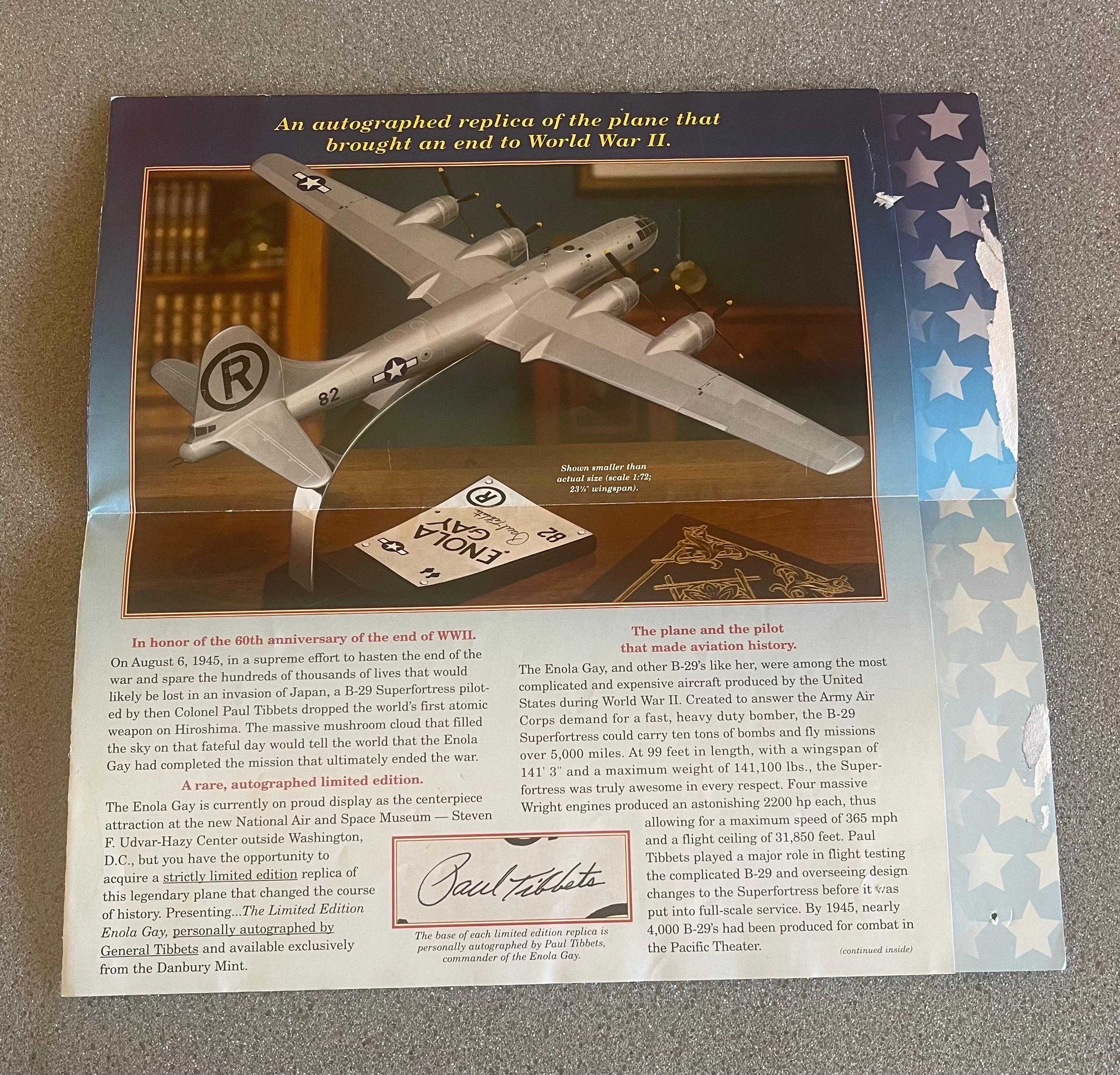 Enola Gay B-29 Bomber Model Airplane, Signed by Pilot Paul Tibbetts WW II For Sale 5