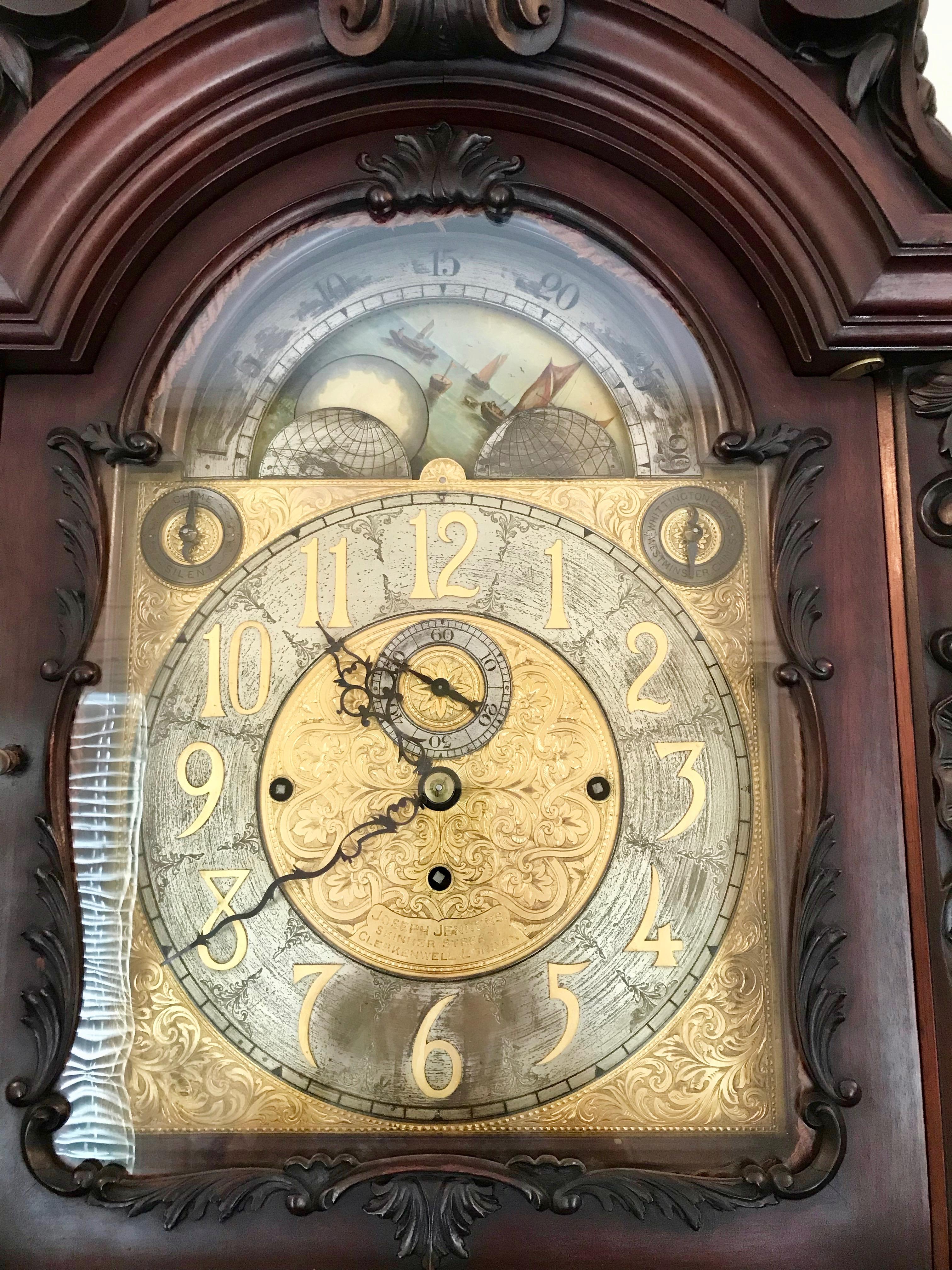 Énorme horloge anglaise à grand boîtier du 19ème siècle en vente 5