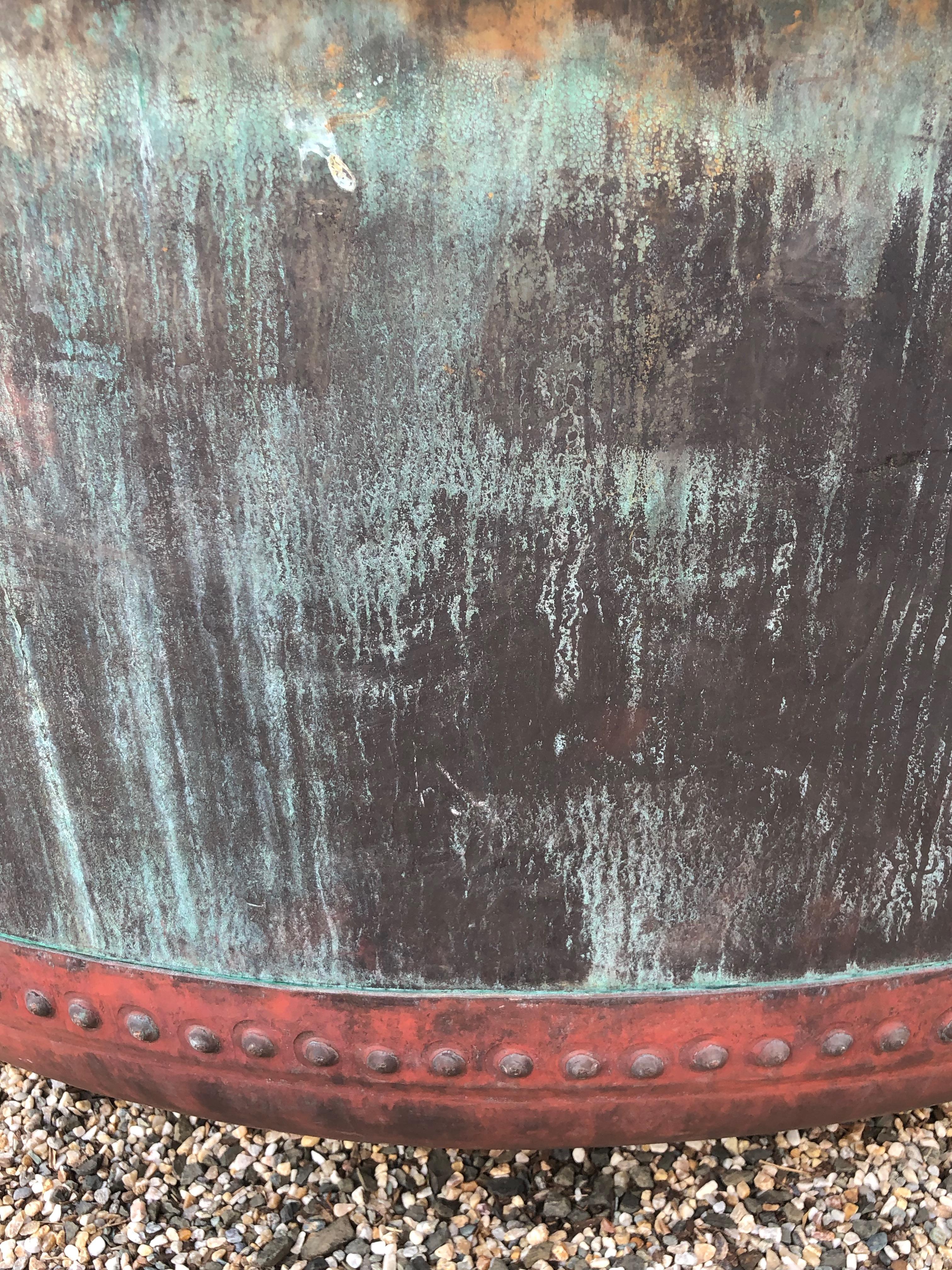 Enormous 19th Century Riveted French Copper Cheese Vat Fountain/Planter/Bathtub In Good Condition In Woodbury, CT