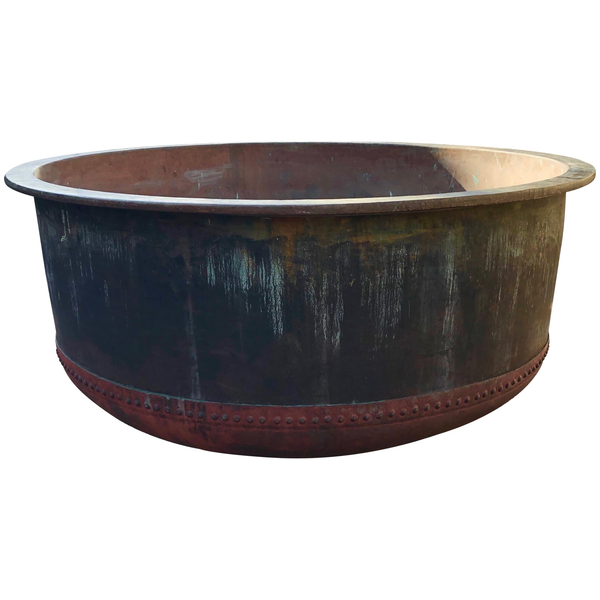 Enormous 19th Century Riveted French Copper Cheese Vat Fountain/Planter/Bathtub