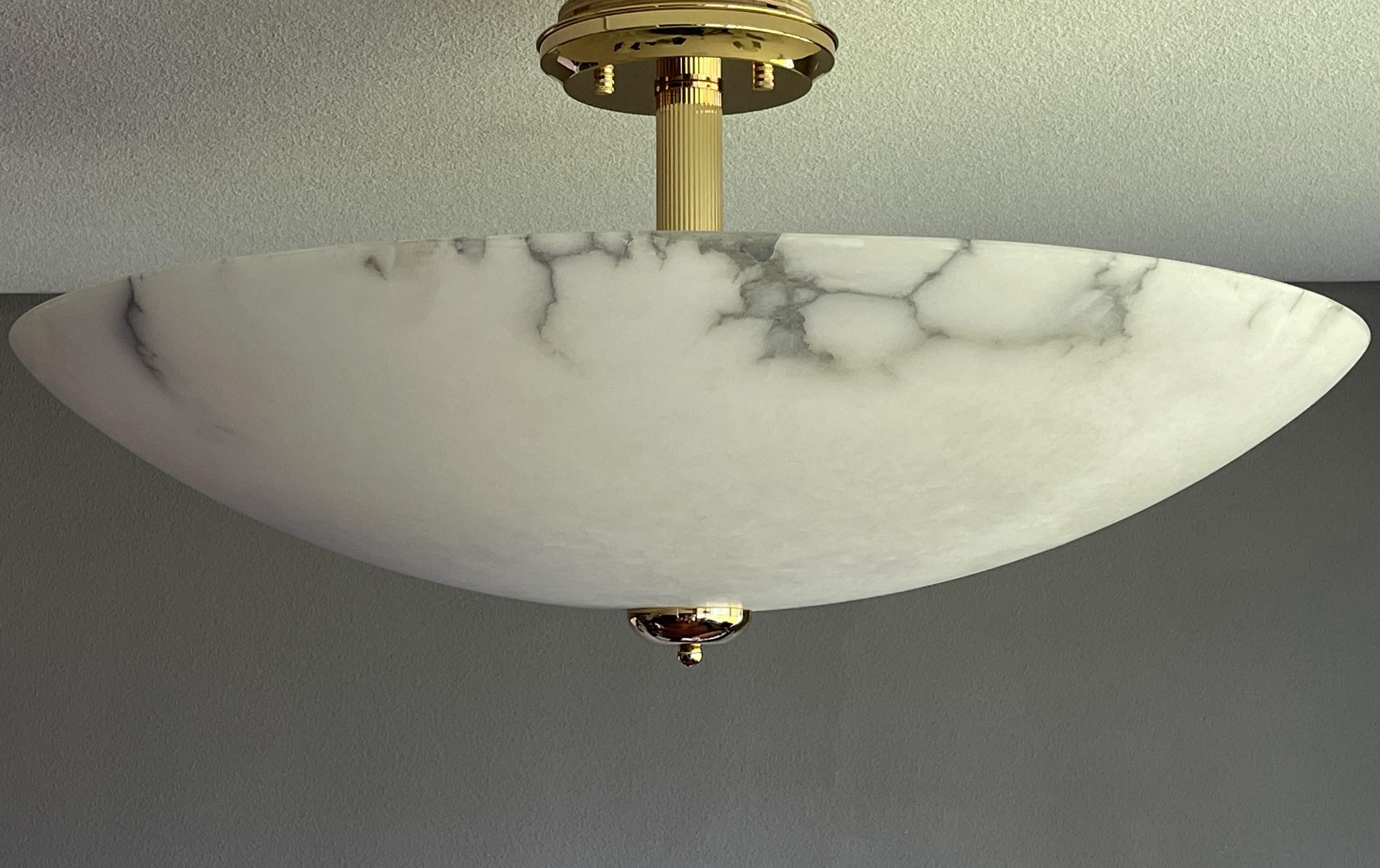 Art Deco Enormous 30Ø Flush Mount / Pendant with Stunning Full Moon-Like Alabaster Shade