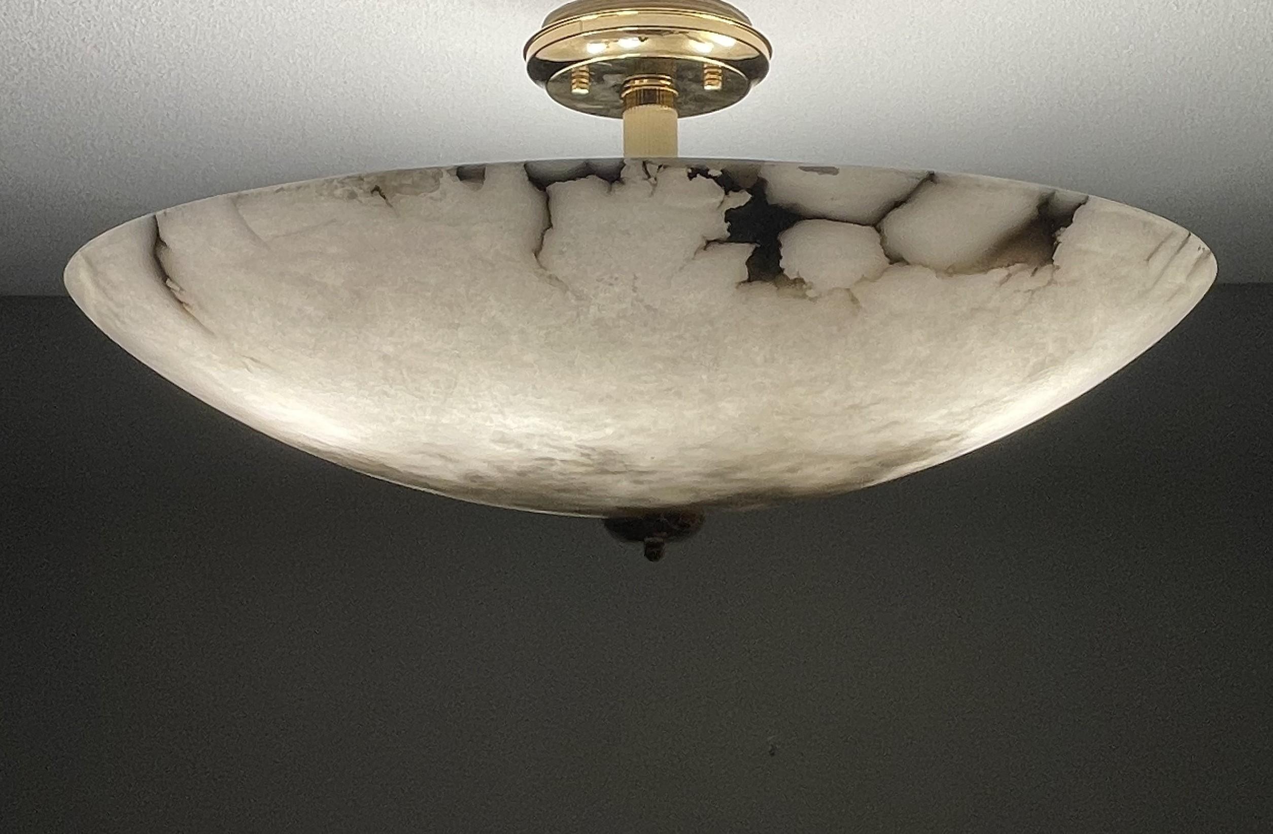 Italian Enormous 30Ø Flush Mount / Pendant with Stunning Full Moon-Like Alabaster Shade